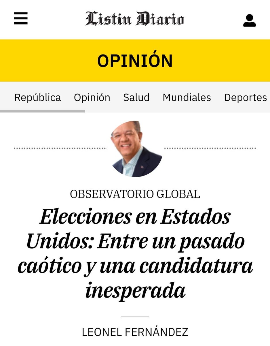 En principio, las elecciones presidenciales norteamericanas a tener lugar el 5 de noviembre de este año parecían como una especie de revancha de la que había tenido lugar cuatro años atrás, en el 2020.
 Leonel Fernández 
#ObservatorioGlobal ⁦<a href="/LeonelFernandez/">Leonel Fernández</a>⁩