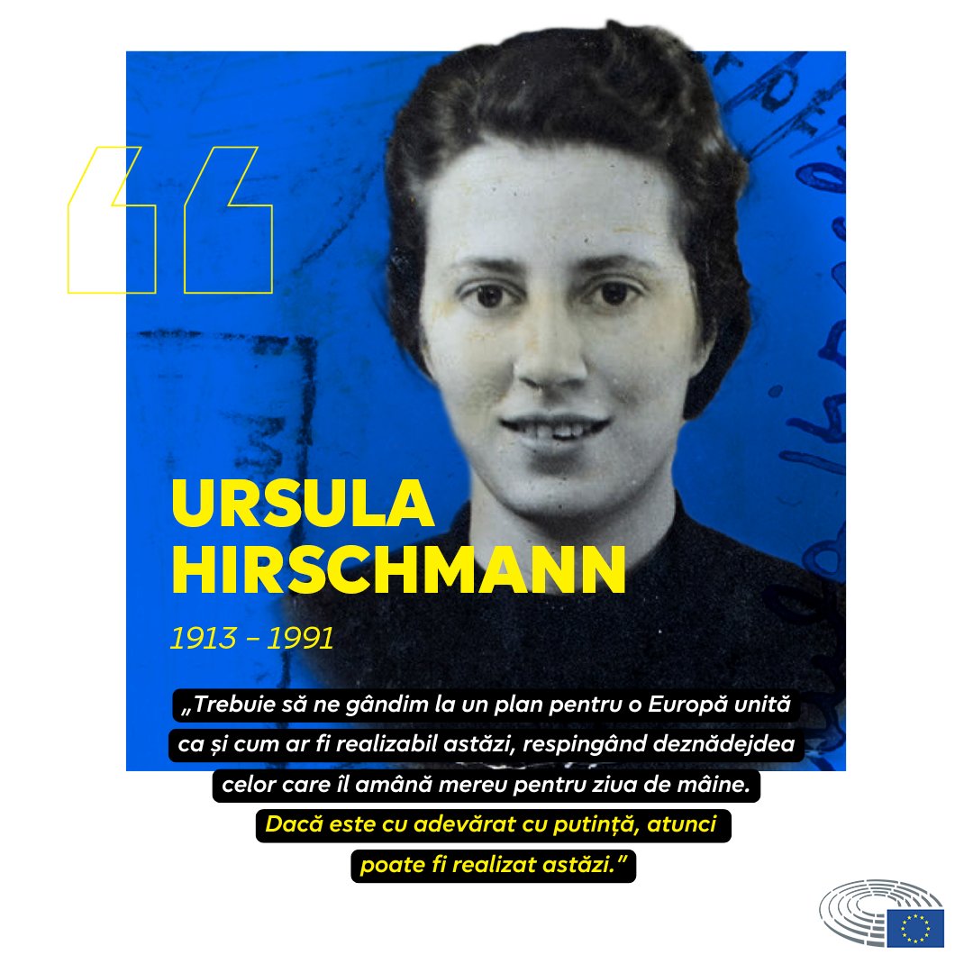 Astăzi îi aducem un omagiu Ursulei Hirschmann, care s-a născut la data de 2 septembrie, acum 111 ani.

Ursula a fost unul dintre co-fondatorii Mișcării Federaliste Europene, iar ideile pe care le-a susținut au conturat dezbaterea despre cum va arăta o viitoare Uniune Europeană.