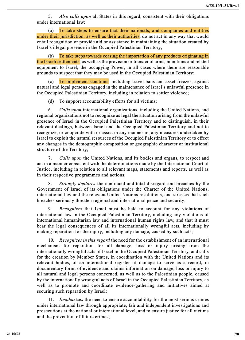 Very significant, as Govt says it's reconsidering the Occupied Territories Bill. Ireland has co-sponsored a new UN resolution alongside Palestine - calling on all states to respect ICJ AO, implement sanctions &amp; ban trade with illegal Israeli settlements.👇
documents.un.org/doc/undoc/ltd/…
