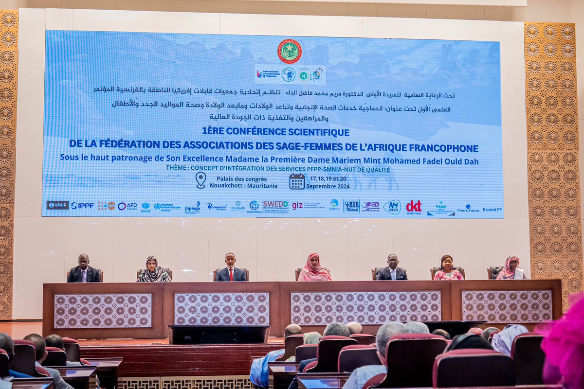 UNFPA_WCARO's tweet photo. Les Sage-femmes de 16 pays d’Afrique francophones sont en conclave à #Nouakchott. La conférence s’est ouverte sous la présidence de la Première Dame de la #Mauritanie, Dr Mariem Mint Mohamed Fadel Ould Dah et en présence du Directeur régional de #UNFPA, Dr @SennenHounton https://t.co/FuNPAq0Knk