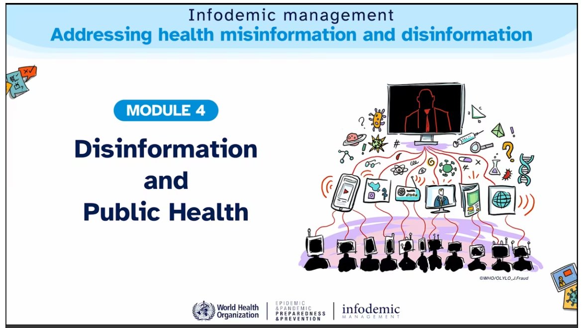 🆕 New course added on #OpenWHO! Learn how to address #disinformation in public health. Understand the difference between misinformation &amp; disinformation and practical strategies to manage disinfo during health emergencies.
🔗 Enroll now &amp; stay ahead! openwho.org/courses/im-hea…