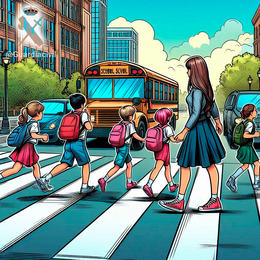 guardiacivil's tweet image. ¡Vuelta al cole! 📚 Recuerda enseñar a los más pequeños a cruzar por pasos de peatones, utilizar los cinturones en el autobús escolar y no hablar con desconocidos. La educación en seguridad comienza desde casa. #SeguridadEscolar #VueltaAlCole #ConsejosGC