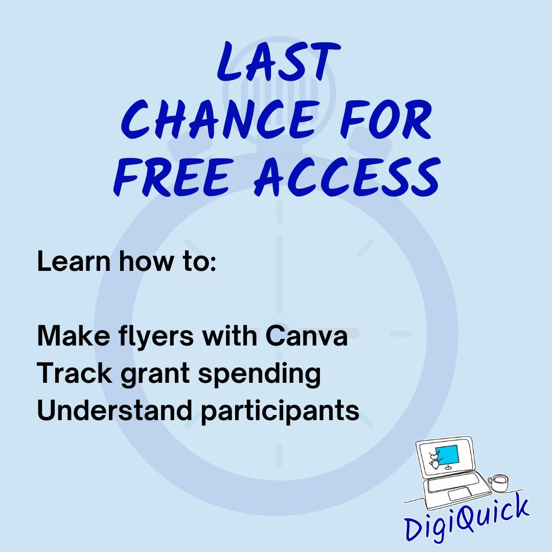 digi_kick's tweet image. Over the next 2 weeks you will have your final chance to sign up, and see the FREE online lessons we have to help you run your community organisation more efficiently and effectively! Don&apos;t miss out! #SignUp #DigiQuickIt #Spreadsheets #Canva #WeGotYou