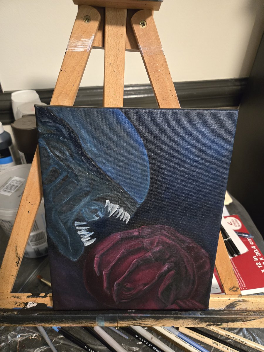 ryanoilpaints's tweet photo. Progress continues. Enjoy the process. Alien is fully blocked in. Details to come once this later dries a little. #oilpainting #art #alienromulus https://t.co/zNe7Rmt1Kk