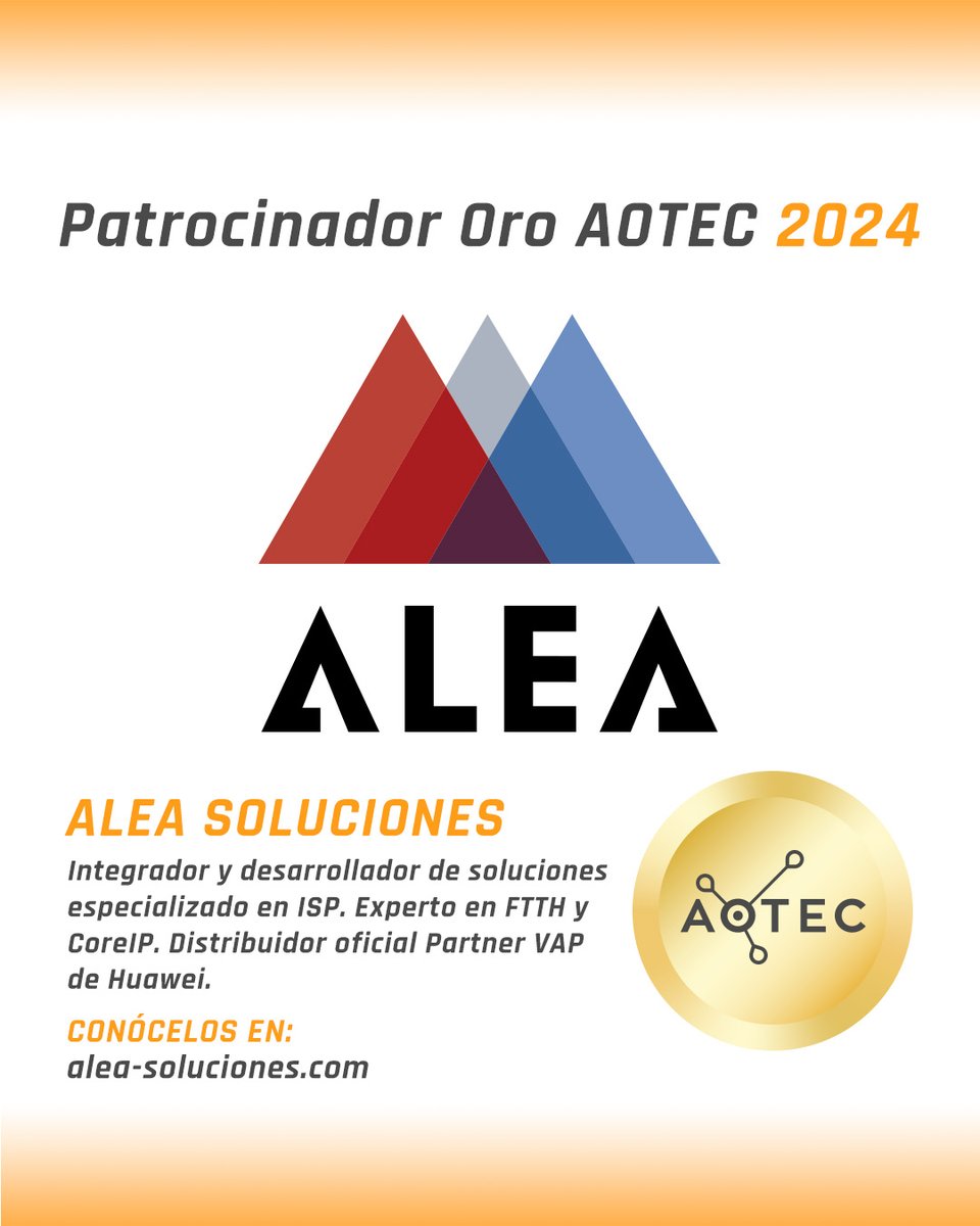 AOTEC (@aotec_es) on Twitter photo . <a href="/AleaSolucionesS/">Alea Soluciones SL</a> , patrocinador ORO de Aotec.
Un referente en el sector, el integrador especializado en ISP <a href="/AleaSolucionesS/">Alea Soluciones SL</a> , se convierte de nuevo en patrocinador Oro de Aotec. . <a href="/AleaSolucionesS/">Alea Soluciones SL</a> , patrocinador ORO de Aotec.
Un referente en el sector, el integrador especializado en ISP <a href="/AleaSolucionesS/">Alea Soluciones SL</a> , se convierte de nuevo en patrocinador Oro de Aotec.