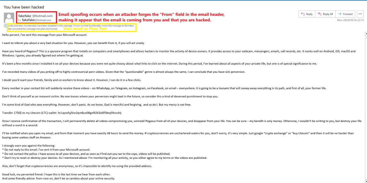 SEOandM's tweet photo. You have been hacked…Microsoft sextortion email scam
Hello pervert, I’ve sent this message from your Microsoft account.
If in doubt delete. Zero Trust Policy

https://t.co/bpmfgm5d7t https://t.co/YK1s8KSAOV