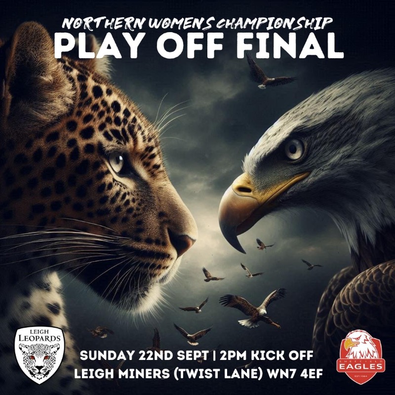 🐆 𝗡𝗢𝗥𝗧𝗛𝗘𝗥𝗡 𝗪𝗢𝗠𝗘𝗡𝗦' 𝗖𝗛𝗔𝗠𝗣𝗜𝗢𝗡𝗦𝗛𝗜𝗣 𝗣𝗟𝗔𝗬 𝗢𝗙𝗙 𝗙𝗜𝗡𝗔𝗟

This Sunday at 2pm the women take the next step on their battle to Super League promotion, facing Sheffield Eagles at Leigh Miners, Twist Lane in the Play Off Final.

Be there, BE THE ROAR