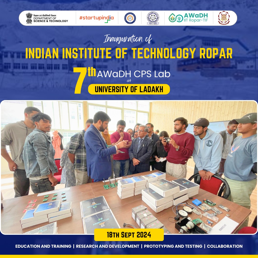 AWaDH_IITRopar's tweet photo. "iHub AWaDH launches its 7th CPS Lab at the University of Ladakh, empowering innovation in Cyber-Physical Systems!

#Innovation #Technology #CPSLab #AWaDH #UniversityOfLadakh #DSTIndia https://t.co/Hc4rqS6XBo