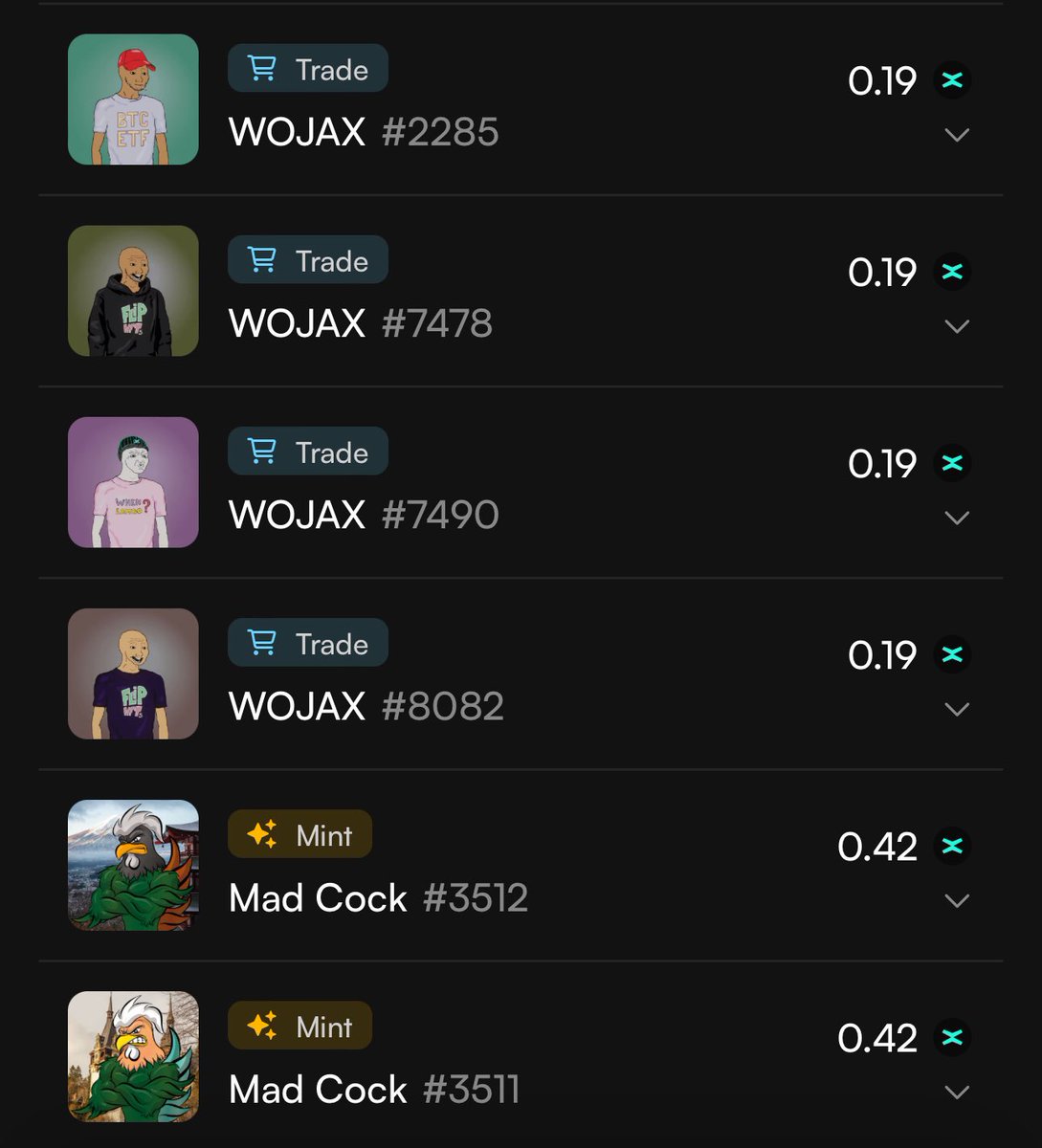 Ryoshi_versX's tweet image. GM #MultiversX.  Just woke up,grabbed my phone and started degen’ing my morning by staring the day with some new #NFT’s to stake 😎
Good deal on an #eApe, minted some #Madcocks, and swept the floor on some #Wojax.  I’m going to have to buy me a #SuperRareBear once rewards hit