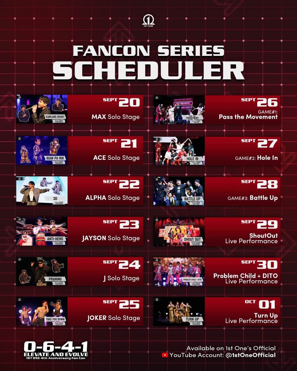 Who's UP for a series? 🤔

Ready your 🍿🎧 For One! Starting Sept 20, the 0641 4th Anniversary Fan Con Series will be available only on 1st One's Official YT Channel @1stOneOfficial 📷

#1stOne
#0641FanConYTSeries