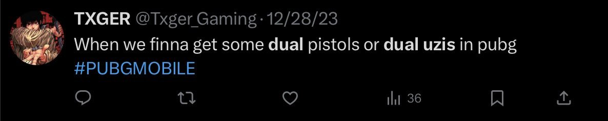 Txger_Gaming's tweet photo. Predicted the future, now I’m really waiting for the dual uzis 😝 #PUBGMOBILE @PUBGMOBILE https://t.co/FvZQik6xbl