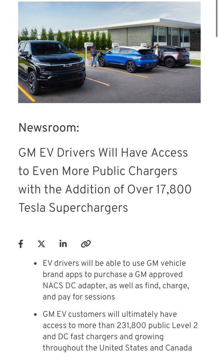 BREAKING: Beginning today, Tesla's Supercharger network is now officially open to GM EVs throughout the U.S. &amp; Canada!

Over 200,000 General Motors EVs will now be able charge at over 17,800 Tesla Superchargers throughout North America.