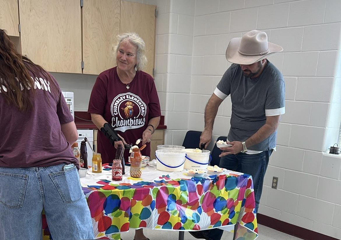 Look who stopped by to serve ice cream to the staff with her son Ty. We are so lucky to have M’Lissa Chumbley for our very own namesake