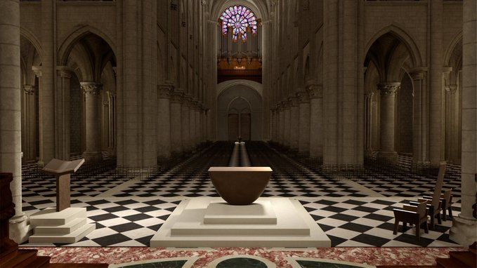 oasis112014's tweet photo. Profanation de l'Eglise Notre Dame de Paris et magie noire 
Futur autel dans le chœur de la cathédrale conçu par la franc-maçonnerie satanique : 
Lugubre, morbide ,froid avec du blanc et noir symbolique pure de la franc-maçonnerie  
Autel ressemblant à une table sacrificielle https://t.co/vhpZOYqLmc