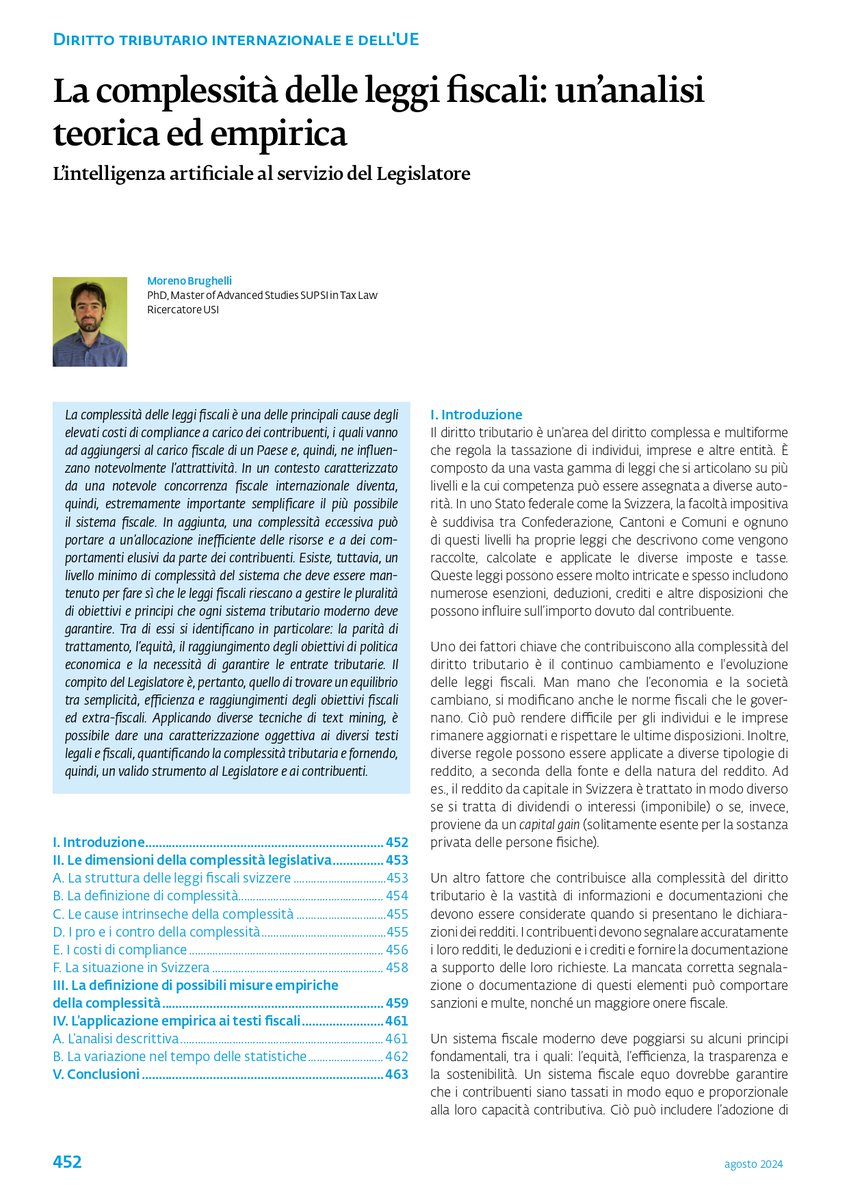 L'autore discute l'importanza di bilanciare la complessità fiscale per ridurre i costi di compliance, mantenere equità e prevenire l'elusione, proponendo il text mining come strumento di valutazione.

novitafiscali.ch/articoli/2024/…