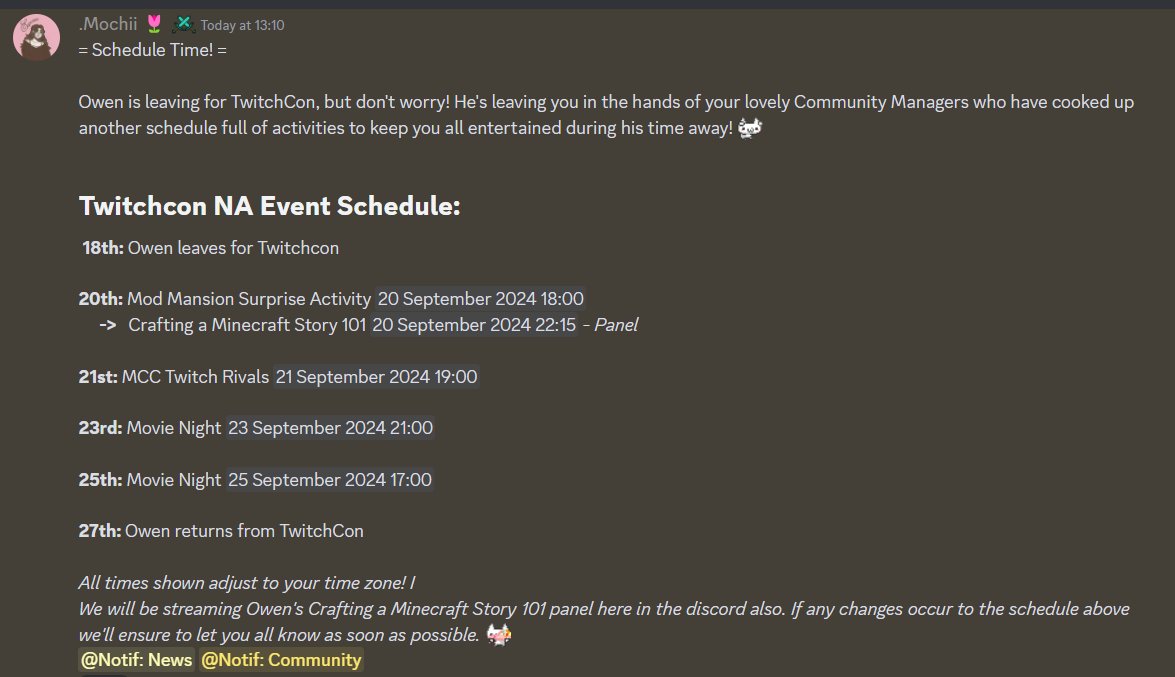 Check out the discord for the times to be in your timezone!

(Times are in BST in the image below)
#juicecafe