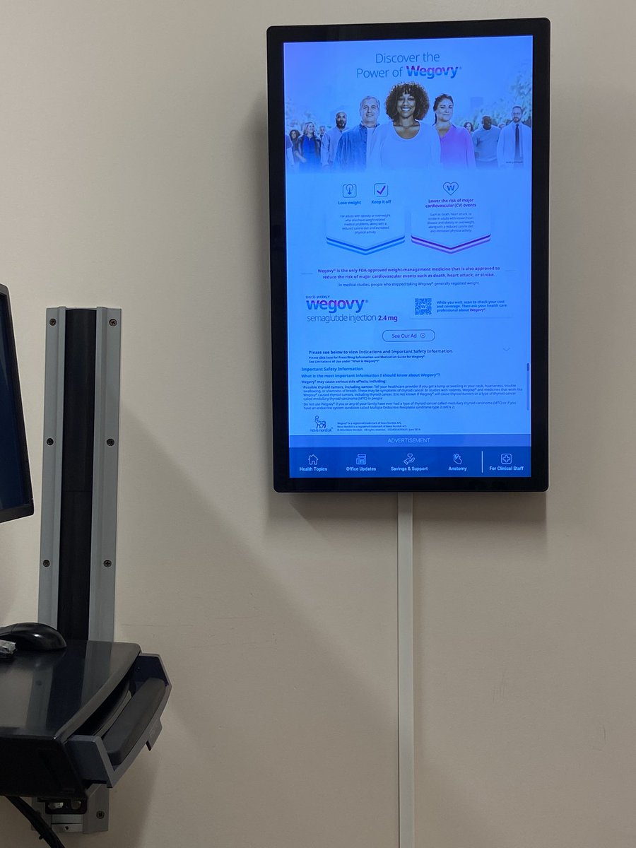 hughallison's tweet photo. @adamcurry Advertising in my primary care physician’s office. Wegovy. https://t.co/Pc3WO2RwO0