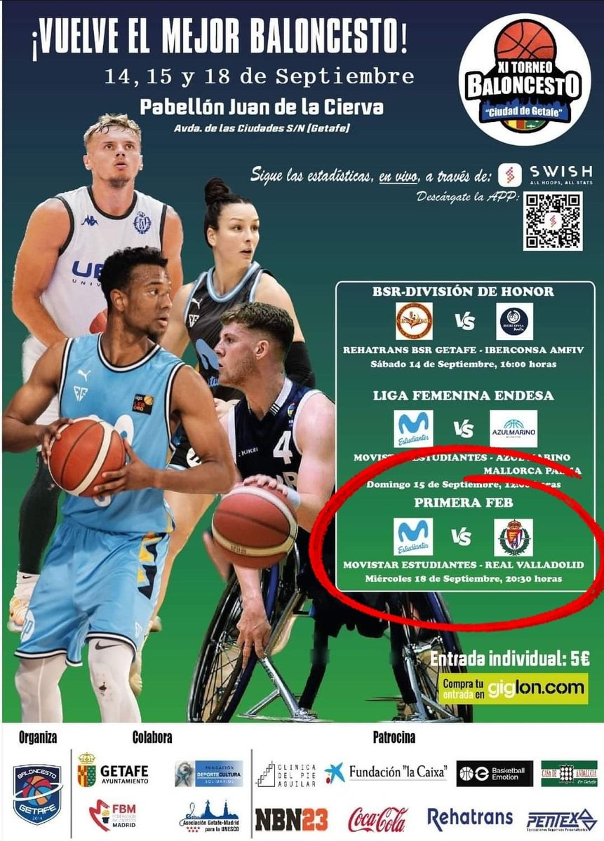 Deporte Getafe (@deportegetafe) on Twitter photo Esta tarde a las 20'30 h., en el Pabellón Polideportivo "Juan de la Cierva", no te pierdas la tercera y última jornada del XI Torneo de #Baloncesto "Ciudad de #Getafe
que disputarán <a href="/MovistarEstu/">Movistar Estudiantes</a> y Real Valladolid 🏀🔝
Compra tus entradas en giglon.com
#Deporte Esta tarde a las 20'30 h., en el Pabellón Polideportivo "Juan de la Cierva", no te pierdas la tercera y última jornada del XI Torneo de #Baloncesto "Ciudad de #Getafe
que disputarán <a href="/MovistarEstu/">Movistar Estudiantes</a> y Real Valladolid 🏀🔝
Compra tus entradas en giglon.com
#Deporte
