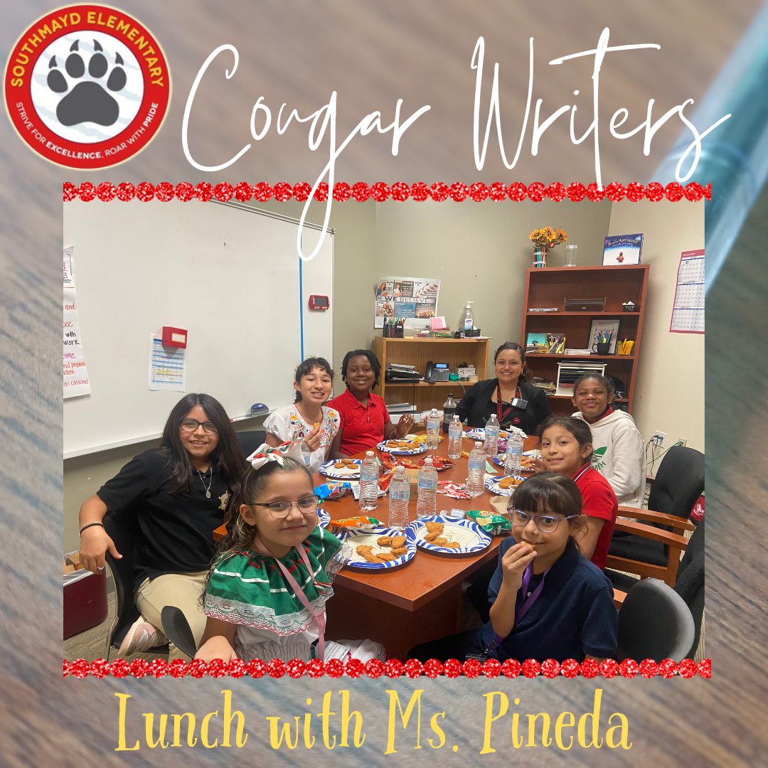 Southmayd Elementary (@southmaydes) on Twitter photo Our first group of cougar writers had lunch with the principal! We highly encourage and motivate our 2nd-5th grade students to answer a prompt question after reading an article using the RACE strategy! Congratulations to the first group of top writers! <a href="/wpineda30/">Wendy Pineda</a> <a href="/Ales_Olaizola/">Alesander Olaizola</a> Our first group of cougar writers had lunch with the principal! We highly encourage and motivate our 2nd-5th grade students to answer a prompt question after reading an article using the RACE strategy! Congratulations to the first group of top writers! <a href="/wpineda30/">Wendy Pineda</a> <a href="/Ales_Olaizola/">Alesander Olaizola</a>