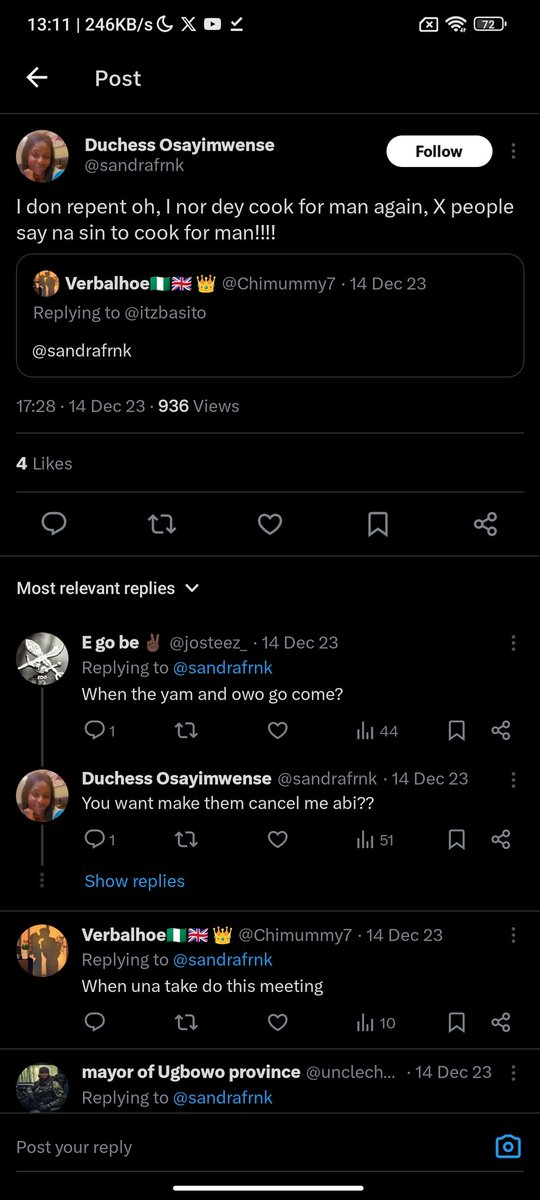 PharmUcheey's tweet photo. I'm sure when you searched cook in her TL, YOU SAW ALL THIS
YET you set her up for dragging and keep kikiing in the comments
What is wrong with you people, even the one you posted, you cut out the beginning that would let people know it was sarcasm and went straight to insults. This generation tueh!