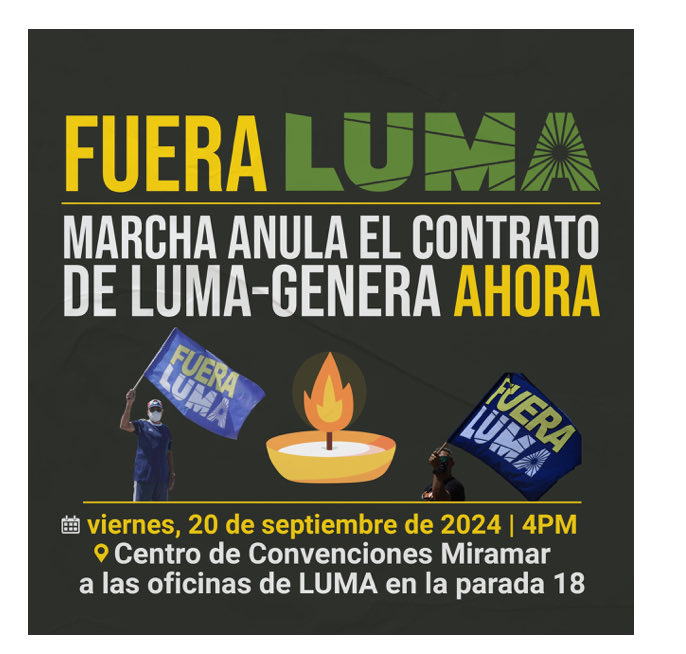 licho711's tweet image. Este viernes 20 de septiembre, recordamos el 7to aniversario del María uniéndonos a la marcha contra LUMA y Genera, exigiendo la cancelación de estos contratos leoninos y la cancelación de la deuda en bonos.

4pm Centro de Convenciones hacia oficina de LUMA en Ave. Ponce de León.