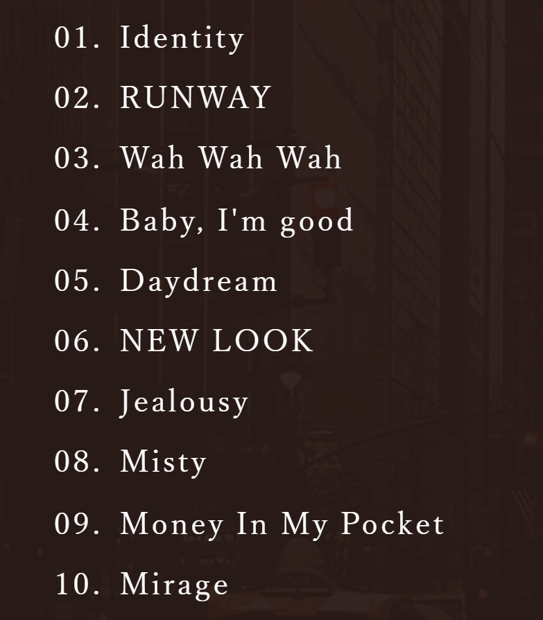 godmitzu's tweet photo. MISAMO 'HAUTE COUTURE' TRACKLIST

1. Identity
2. RUNWAY
3. Wah Wah Wah
4. Baby, I'm good
5. Daydream
6. NEW LOOK
7. Jealousy
8. Misty (MINA SOLO)
9. Money In My Pocket (MOMO SOLO)
10. Mirage (SANA SOLO) https://t.co/TsrSEWixMp
