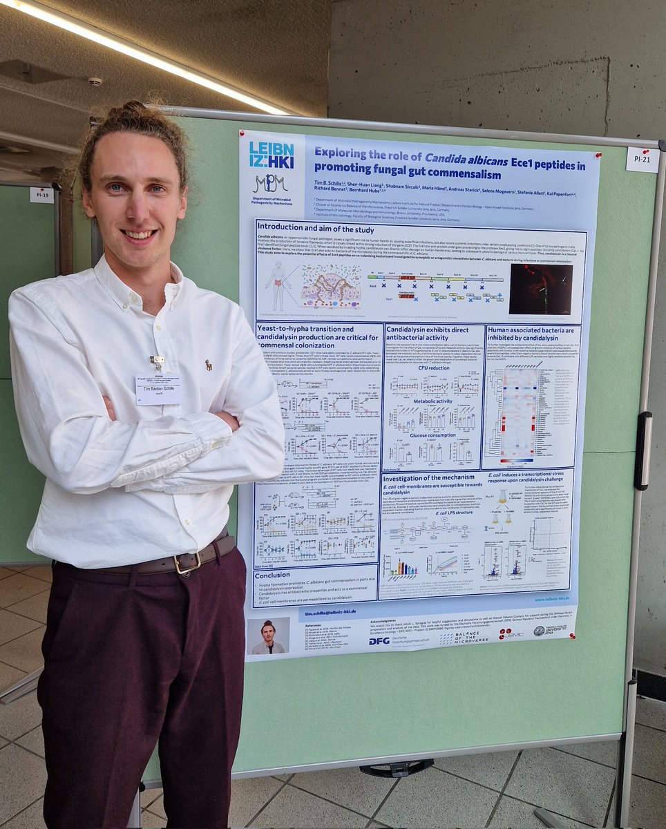 mpm_hki's tweet image. Check out Tim Schille's poster at today's poster session of the #DMykG2024: He presents the role of #candidalysin and the other Ece1 peptides in fungal gut commensalism. 
👉 Poster PI-21
👉 Also check out the paper: nature.com/articles/s4158…
@DmykGeV @LeibnizHKI @microverse_exc