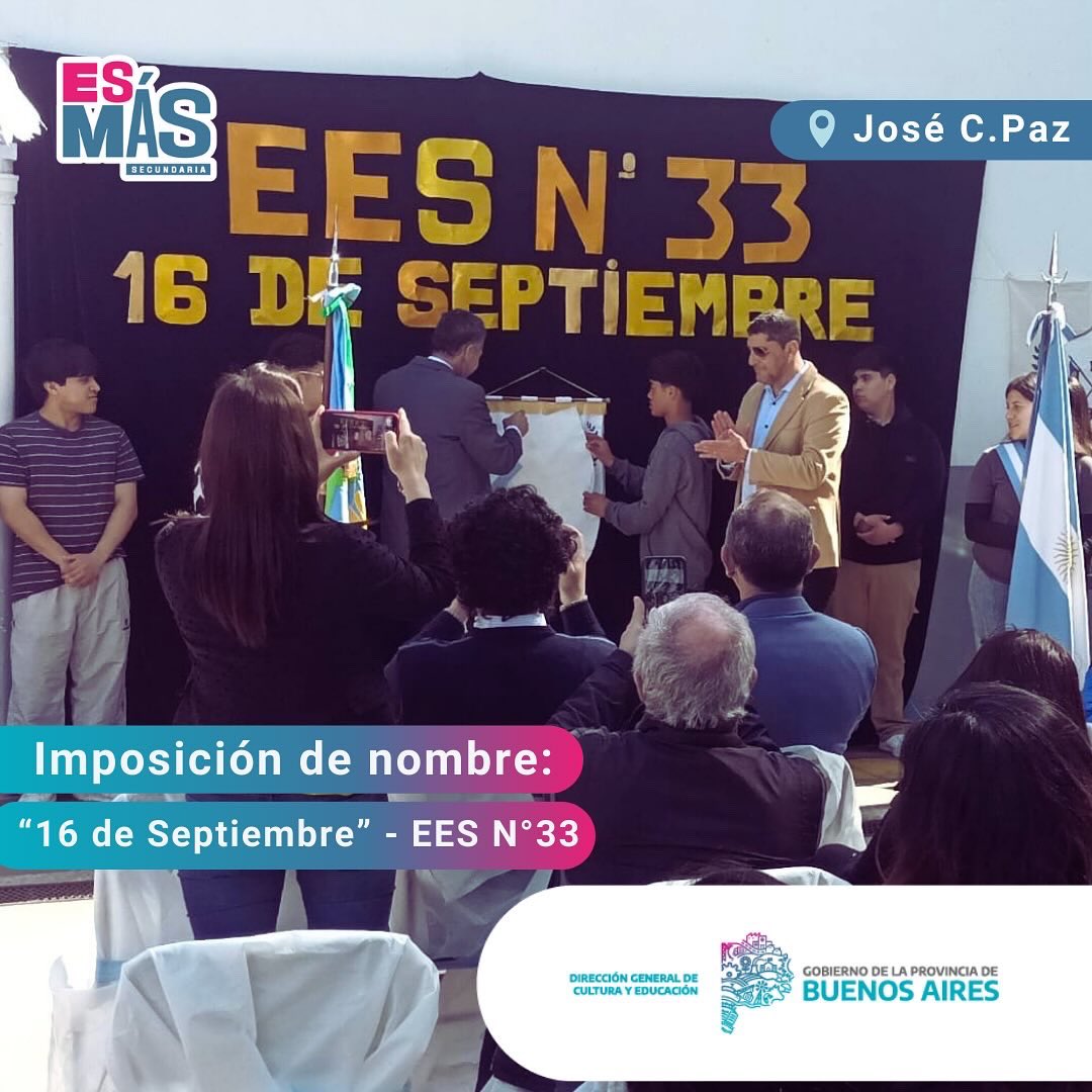 SecundariaDGCYE's tweet photo. 🏫 ¡La EES N°33 ya tiene nombre, “16 de Septiembre”.
🙌🏾 El equipo de la #DPESec acompañó la imposición de nombre de la escuela EES N° 33 de #JoséCPaz. (+) https://t.co/cWnOoyL2yS