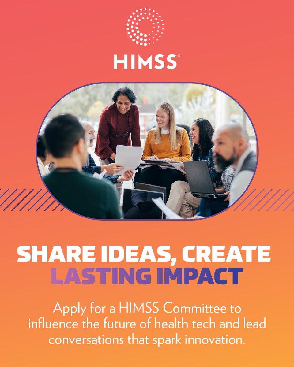 Apply now to join a HIMSS Committee and collaborate with leading experts in health tech. Shape innovative solutions, connect with industry peers, and make a global impact on healthcare. Applications are open until October 3, 2024.

Be part of the change! Apply today: