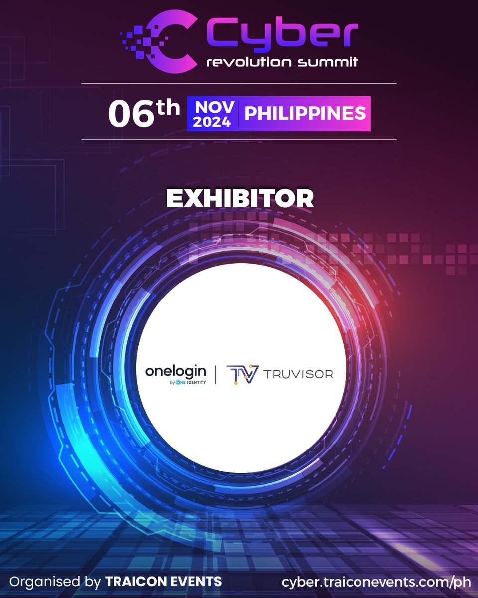 TraiCon_Events's tweet image. We’re thrilled to have Truvisor.io and OneLogin by One Identity as our exhibitor at the #CyberRevolutionSummit2024 on November 6th in the Philippines.

For Event Details: pr@traiconevents.com

#CyberRevolutionSummit2024 #CyberSecurityPH