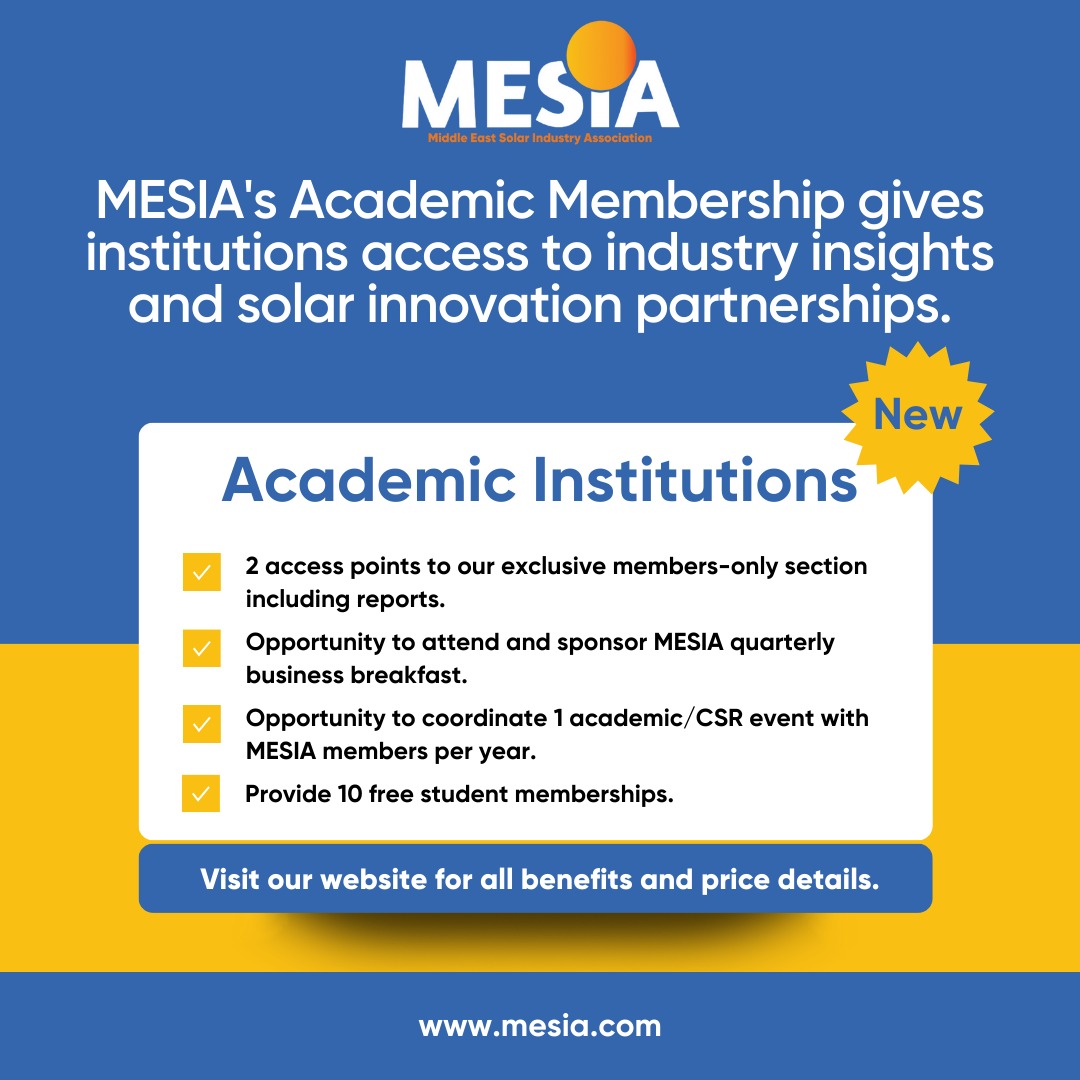 MiddleEastSolar's tweet image. MESIA’s Membership Package for Academic Institutions is here! 

Join us for exclusive content, event sponsorships, and more.

Elevate your engagement in solar energy! Learn more: ow.ly/rvge50TpV3V

#MESIAMembership #SolarMENA #SolarNetwork #RenewableEnergy