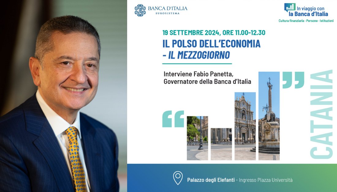 bancaditalia's tweet photo. #Savethedate #19settembre
📢Il Governatore Fabio #Panetta interviene all’incontro "Il polso dell’economia - Il Mezzogiorno" a #Catania per 🚉#InViaggioCon #Bankitalia
🔴Segui la diretta streaming dalle h. 11.00
👉 https://t.co/Kqs7kMBa0k https://t.co/ZTi20unpHi