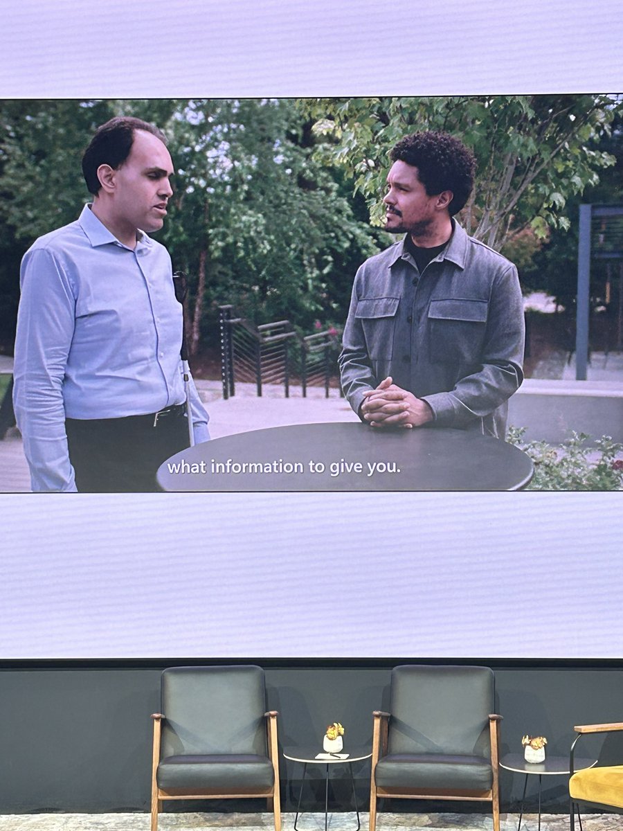 What an amazing idea, “Seeing AI” using a phone camera to describe their surroundings to blind and sight impaired people presented by <a href="/Trevornoah/">Trevor Noah</a> on video at @DisabilityIN with <a href="/jennylayfluffy/">Jenny Lay-Flurrie</a>  #AIfordisability #AI