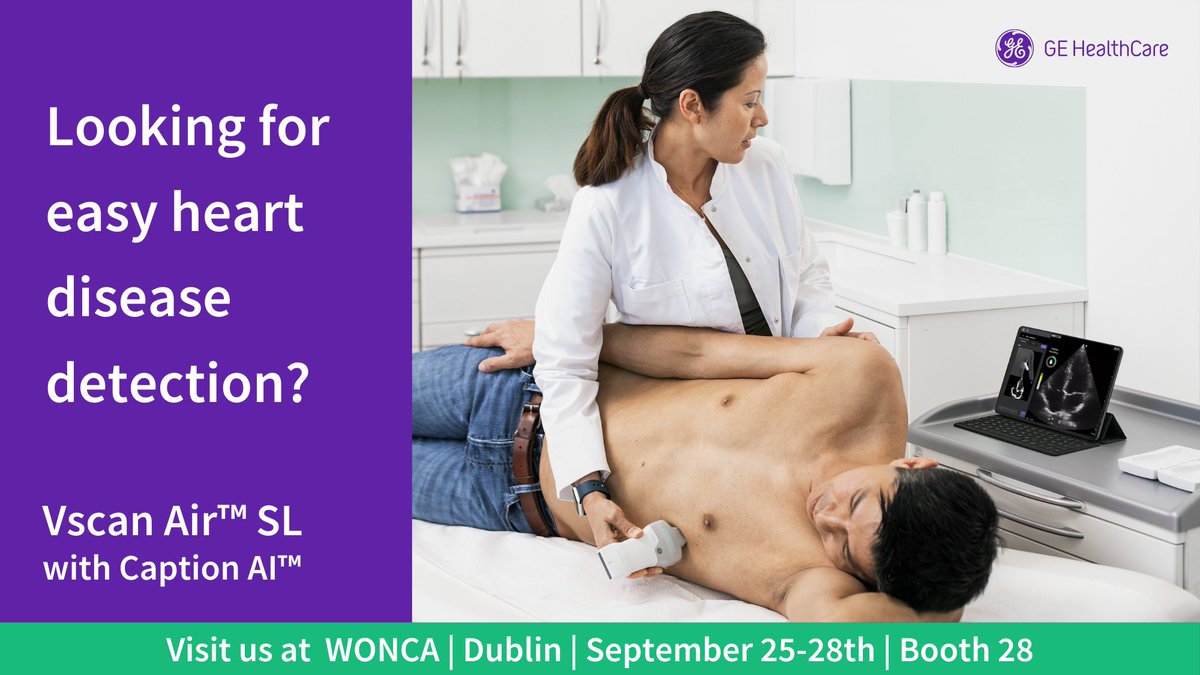 Visiting Dublin for #woncaeurope2024 September 25th-28th? Come see us at booth 28 and experience for yourself our latest Innovation in #handheldultrasound: Vscan Air™ SL with Caption AI™. Caption AI™ advanced technology provides you with real-time, step-by-step scan guidance