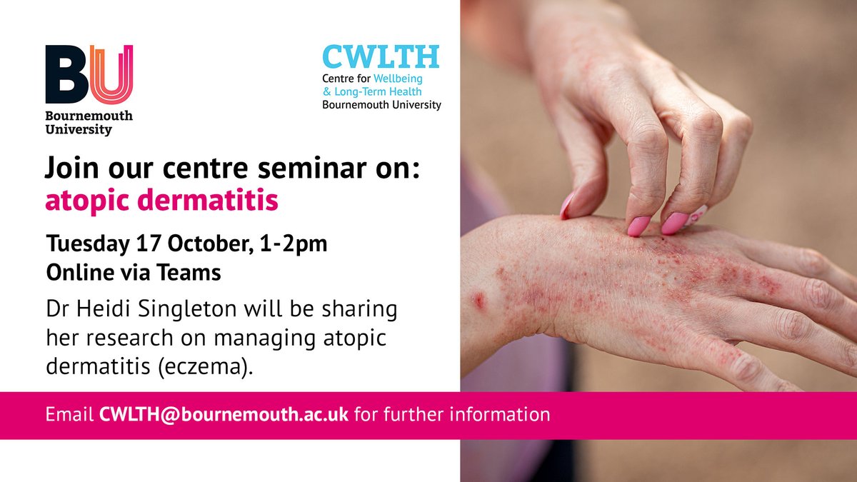 Centre for Wellbeing and Long-Term Health (@cwlth_bu) on Twitter photo The new academic year has started and this means a new range of exciting topics in our seminar series. Join us online by emailing CWLTH@bournemouth.ac.uk The new academic year has started and this means a new range of exciting topics in our seminar series. Join us online by emailing CWLTH@bournemouth.ac.uk