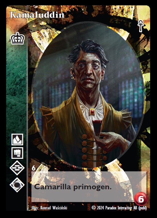Welcome to the game, new Vampire: The Eternal Struggle artist Konrad Wascinski <a href="/IIKoBuChII/">Konrad Waściński</a> ! Kamaluddin a new card in the upcoming Fifth Edition Lasombra preconstructed deck. The full deck list and all previews are at blackchantry.com/products/vampi… #vtes #vamily