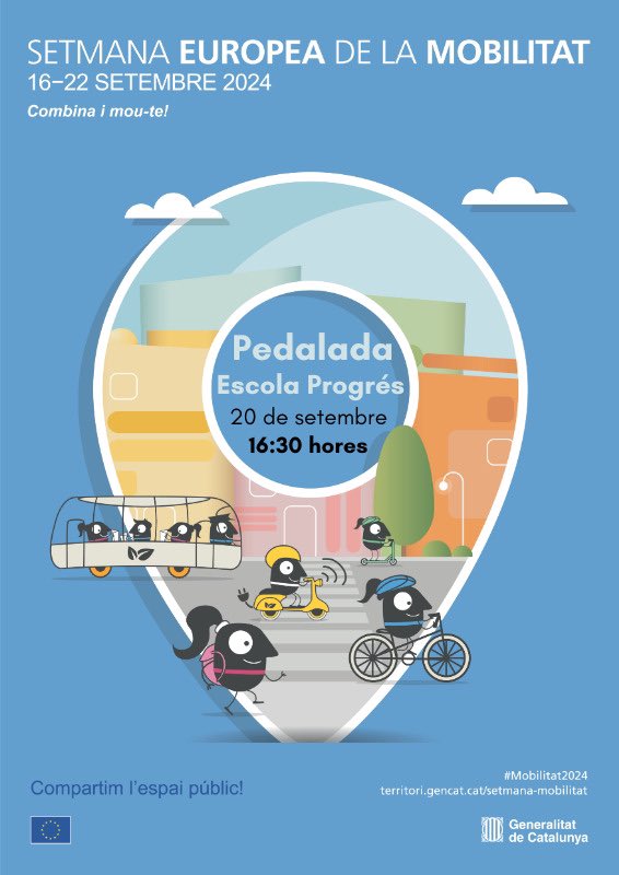 Des de la vocalia de mobilitat us convidem a participar a la 1a bicicletada de l'escola Progrés.

📍 ON?
A l'aparcament de bicicletes del carrer Providència cantonada Eduard Maristany.
🚴‍♀️ QUI?
Tothom! Recorregut apte per a totes les edats, dels més petits, als més grans.