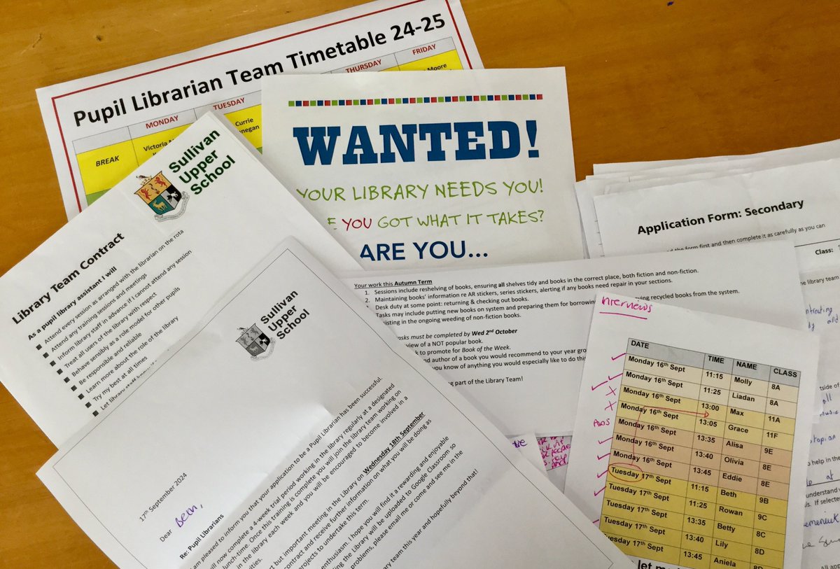 SullivanUpp_Lib's tweet image. 1st meeting today at Break with new members of this year&apos;s #libraryteam @sullivan_upper😀Well done &amp;amp; welcome to Yr 8s Lily, Betty, Olivia, Eddie, Aniela, Molly &amp;amp; Liadan, Rowan &amp;amp; Beth Yr 9 &amp;amp; Max Yr 11❤️📚#lovereading #pupillibrarians #librarylife #teamwork #schoollibrariesmatter