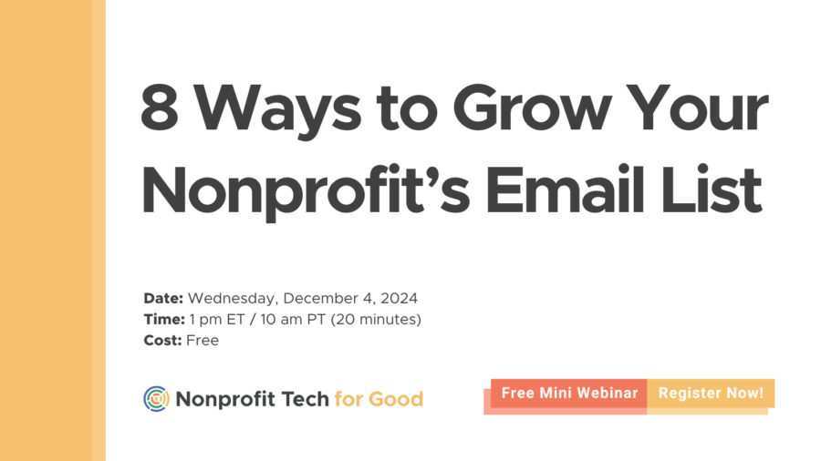 npo_digital's tweet photo. [Free Mini Webinar] 8 Ways to Grow Your Nonprofit’s Email List https://t.co/7URose7BYI https://t.co/WRXKT7fG7U