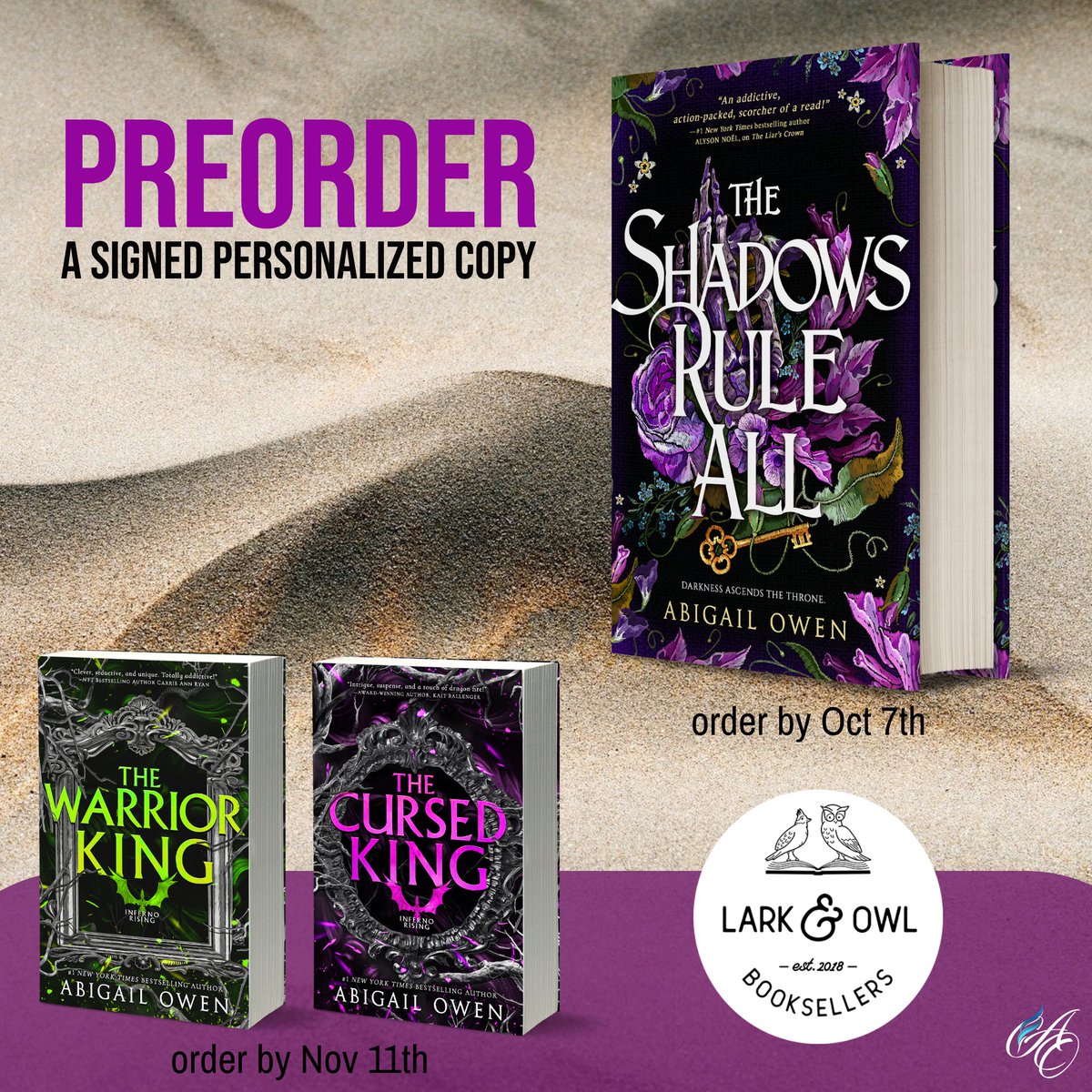 AOwenBooks's tweet photo. ✨Preorder a Signed Copy!✨
Signed and personalized copies of these upcoming releases are available for preorder from Lark & Owl Booksellers in Georgetown, TX!
🔗 https://t.co/JNChjmQ2Hk
#romantasy #paranormalromance #preorder #autographedbooks https://t.co/20vVzaeF3D