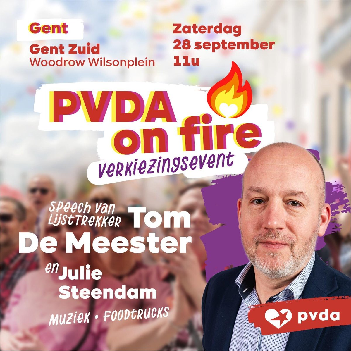 De PVDA staat op winst in Gent!

Op 28 september zetten we samen de laatste twee weken van de campagne in met lijsttrekker Tom De Meester en nummer twee Julie Steendam.

Guest performances van:
🎤 Serdi Faki Alici, 🇵🇸 Yalla Dabke, 🎸 Lenny Crabbe