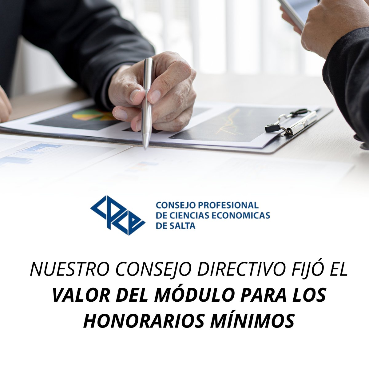 NUESTRO CONSEJO DIRECTIVO FIJÓ EL VALOR DEL MÓDULO PARA LOS HONORARIOS MÍNIMOS

📌 Para más información consulta la Resolución General Nº 4029: consejosalta.org.ar/wp-content/upl…
