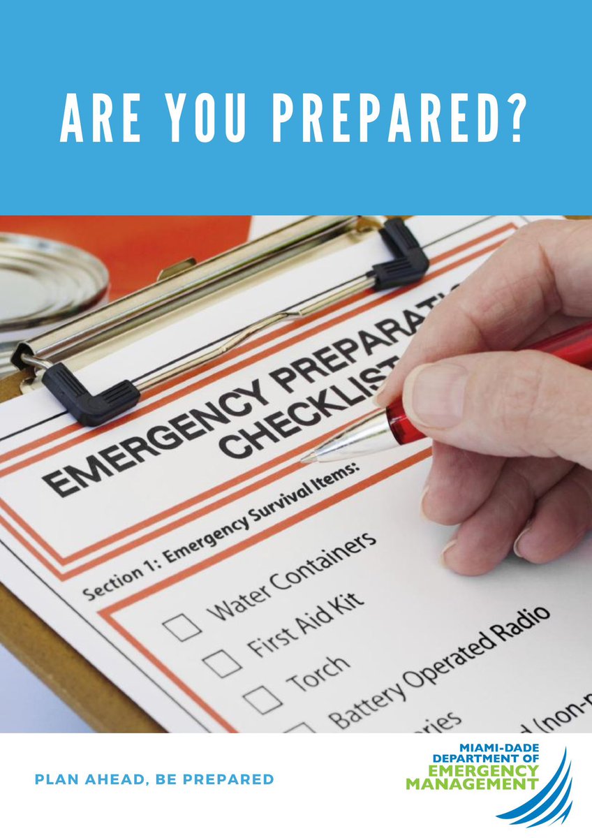MiamiDadeEM's tweet image. This #NationalPreparednessMonth being proactive and planning ahead can help you be prepared if a storm hits. Create a checklist of essential items to add or replenish in your emergency kit.

#DisasterPrep #OurCounty