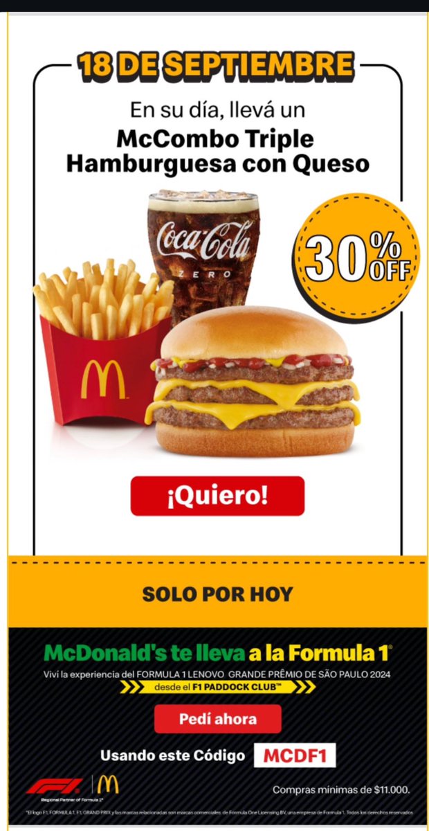 vmenditto's tweet photo. Mc Donald’s 🍟🍔🥓🧀🥐🥗

Código MCDF1

Combo triple hamburguesa con queso 🍔 https://t.co/h8HIsKsKfm