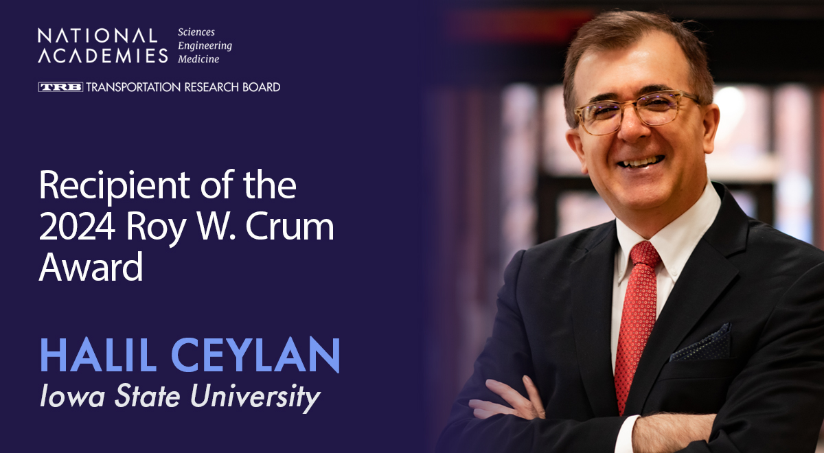 Congrats Halil Ceylan of <a href="/IowaStateU/">Iowa State University</a>! He receives the Roy W. Crum Award for a distinguished career in civil, transportation, &amp; pavement #engineering marked by leadership, achievements, and contributions to transportation research.

ow.ly/opXb50TmiV8