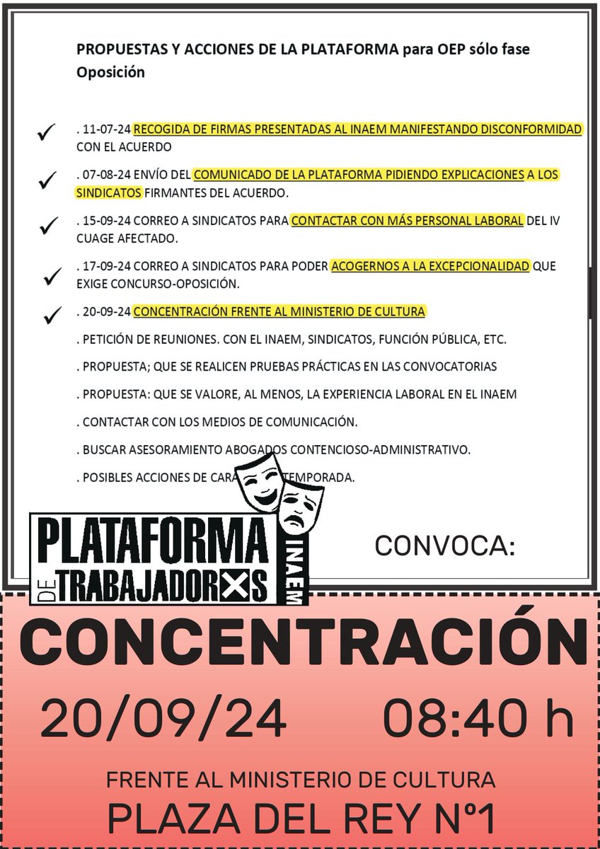 PROPUESTAS Y ACCIONES DE LA PLATAFORMA para OEP sólo fase Oposición.