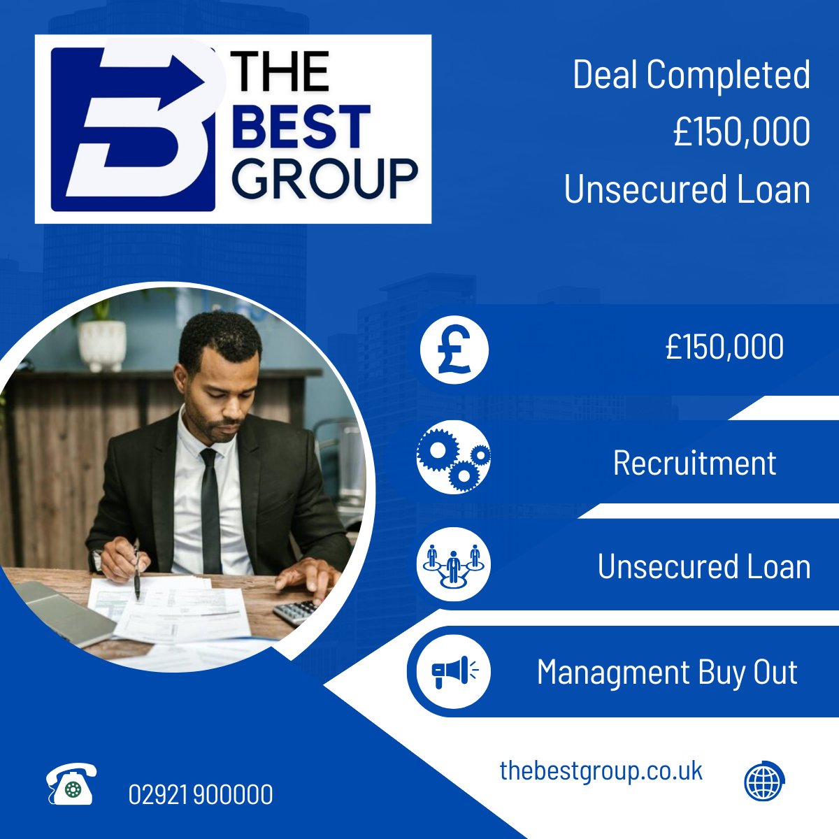 We are delighted to announce completion of a £150,000 Unsecured Loan for an MBO.

Our client approached us looking for funding to secure a management buy out of a recruitment business. From initial enquiry to pay out in under two weeks. 

#BusinessFinance #UnsecuredLoans