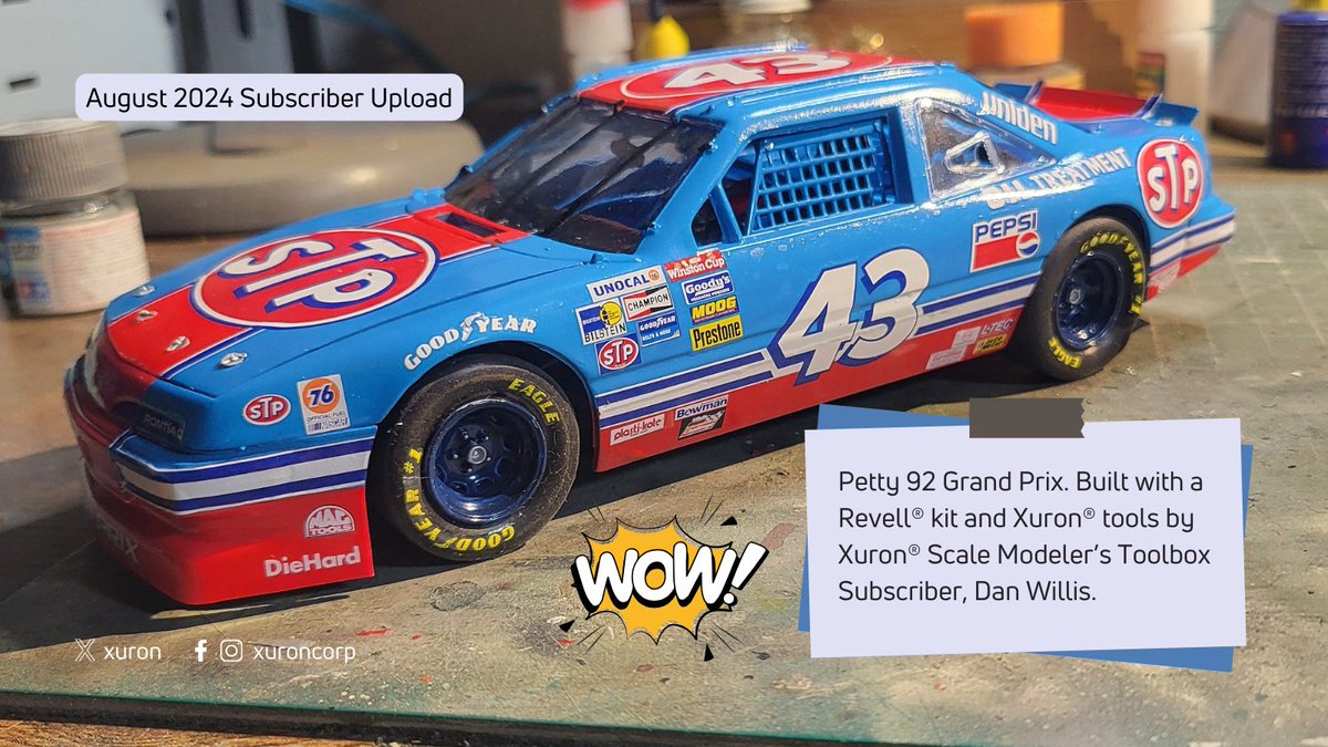 Xuron's tweet image. 🚗✨ Check out Dan Willis&apos;s amazing Petty 92 Grand Prix build using a Revell® kit and Xuron® tools! We love the creativity in our community. What are your favorite modeling tips or recent projects? Share in the comments! 🔧📏 #XuronTools #ScaleModeling