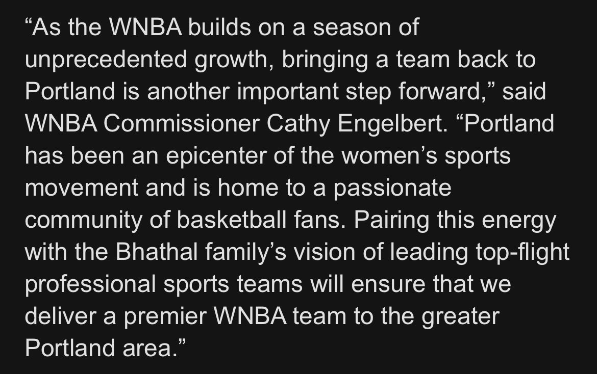 kareemcopeland's tweet photo. The #WNBA announces the next expansion team has been awarded to Portland. https://t.co/ce8ghfiXxU