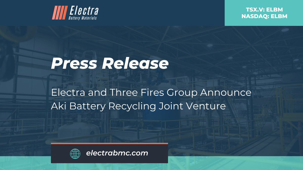 ElectraBMC's tweet image. Electra and Three Fires Group Announce Aki Battery Recycling Joint Venture
electrabmc.com/news-releases/…

TSX.V: $ELBM | NASDAQ: ELBM #Electra #BatteryMetals #Mining #Cobalt #Recycling #Batteries
